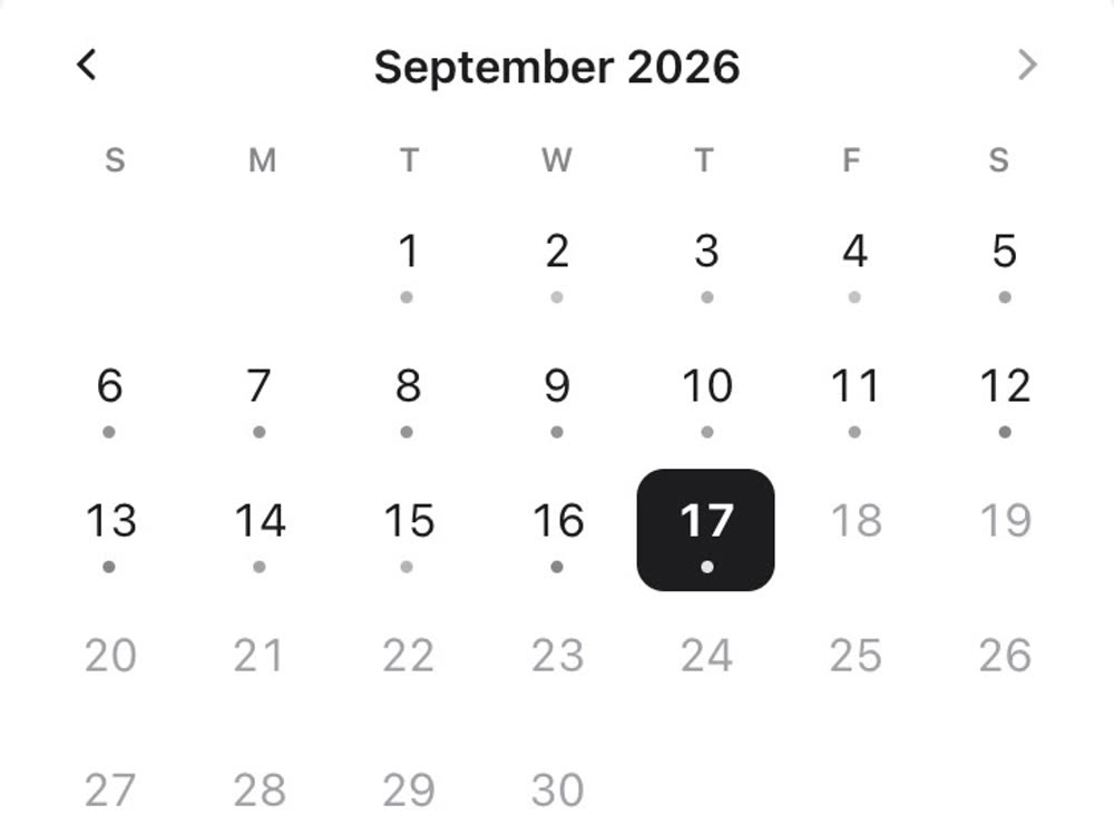The date picker with 1 year ago and Day one shortcuts
